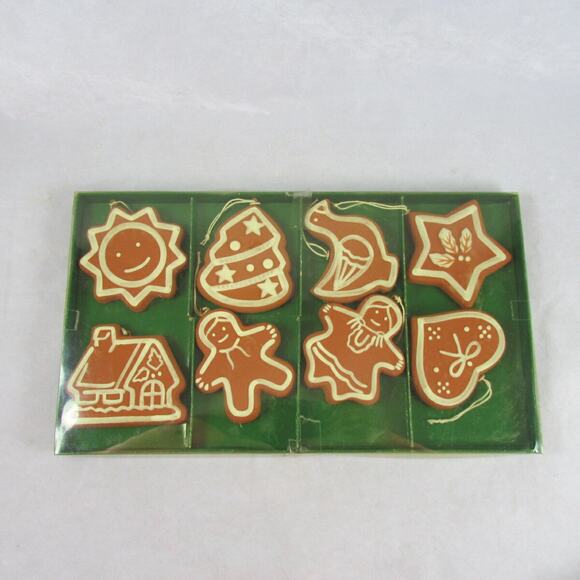 Williams Sonoma Boxed Set 8 Ceramic Gingerbread Cookie Christmas Ornaments - Picture 1 of 5